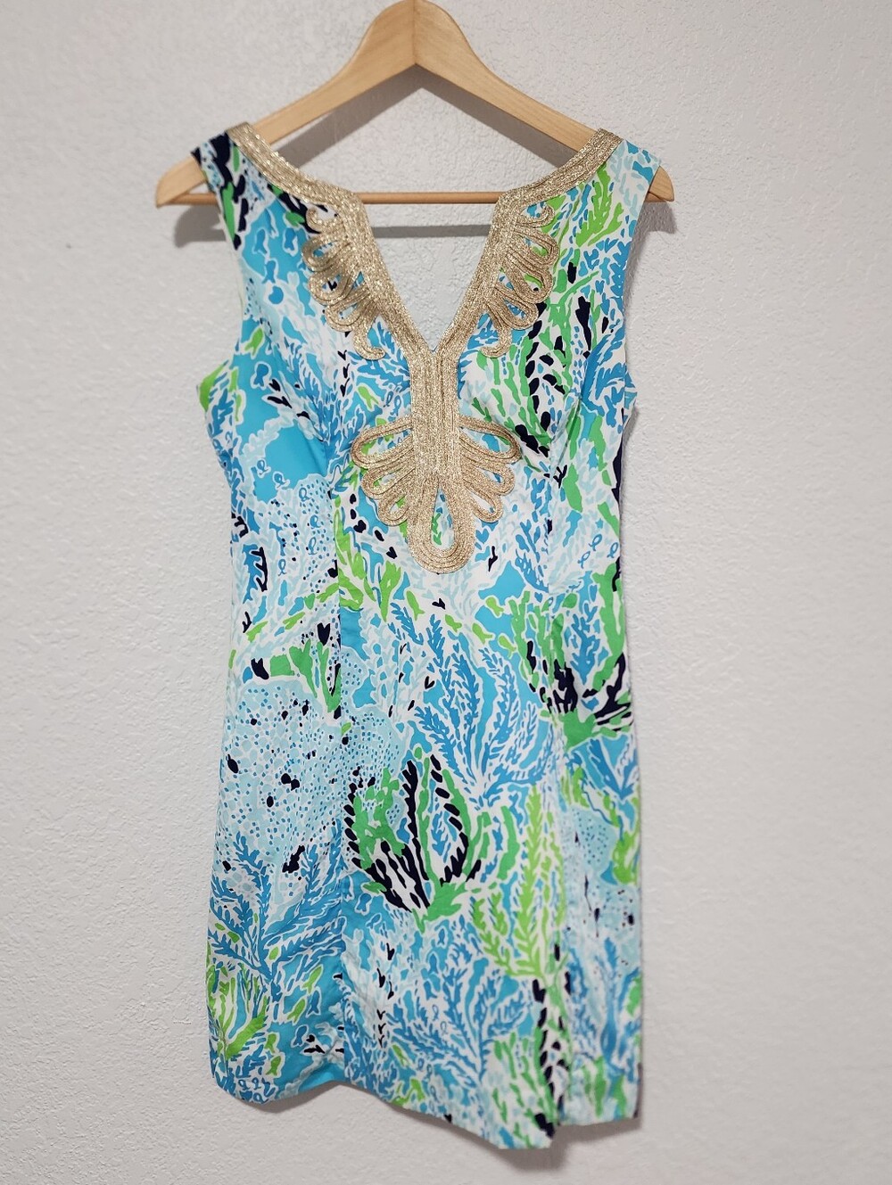 Lilly Pulitzer Coastal Shift Mini Dress Aquatic Reef Pattern 100% Cotton Small